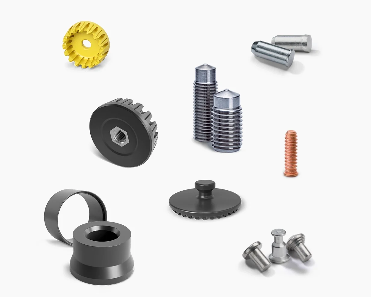 Various fastening elements for stud welding and ultrasonic welding